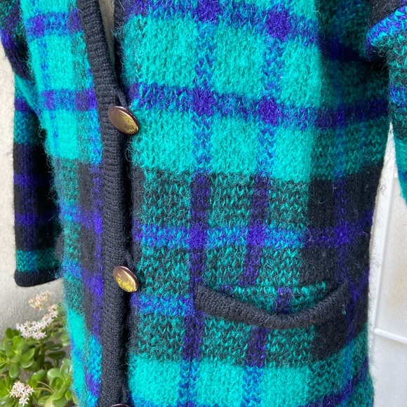 Price is Firm Vtg 80s plaid mohair wool cardigan sweater M - Picture 10 of 10